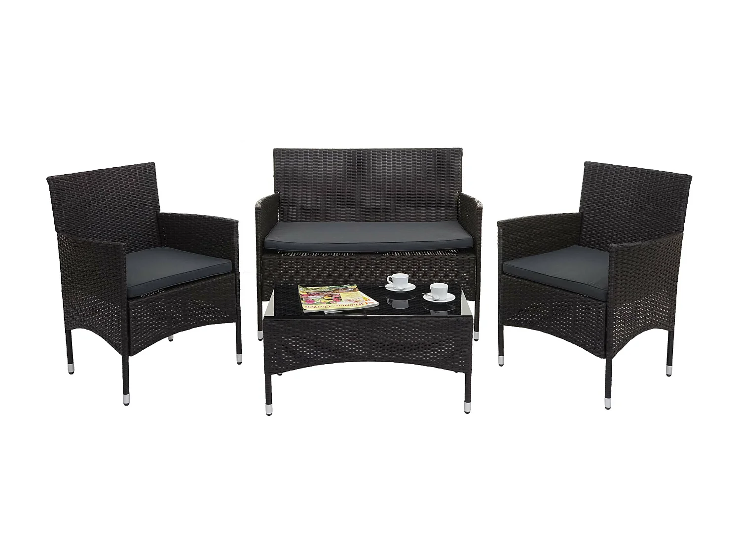 Set salotto giardino esterno salottino elegante MCW-F55 polyrattan marrone con cuscini grigio scuro