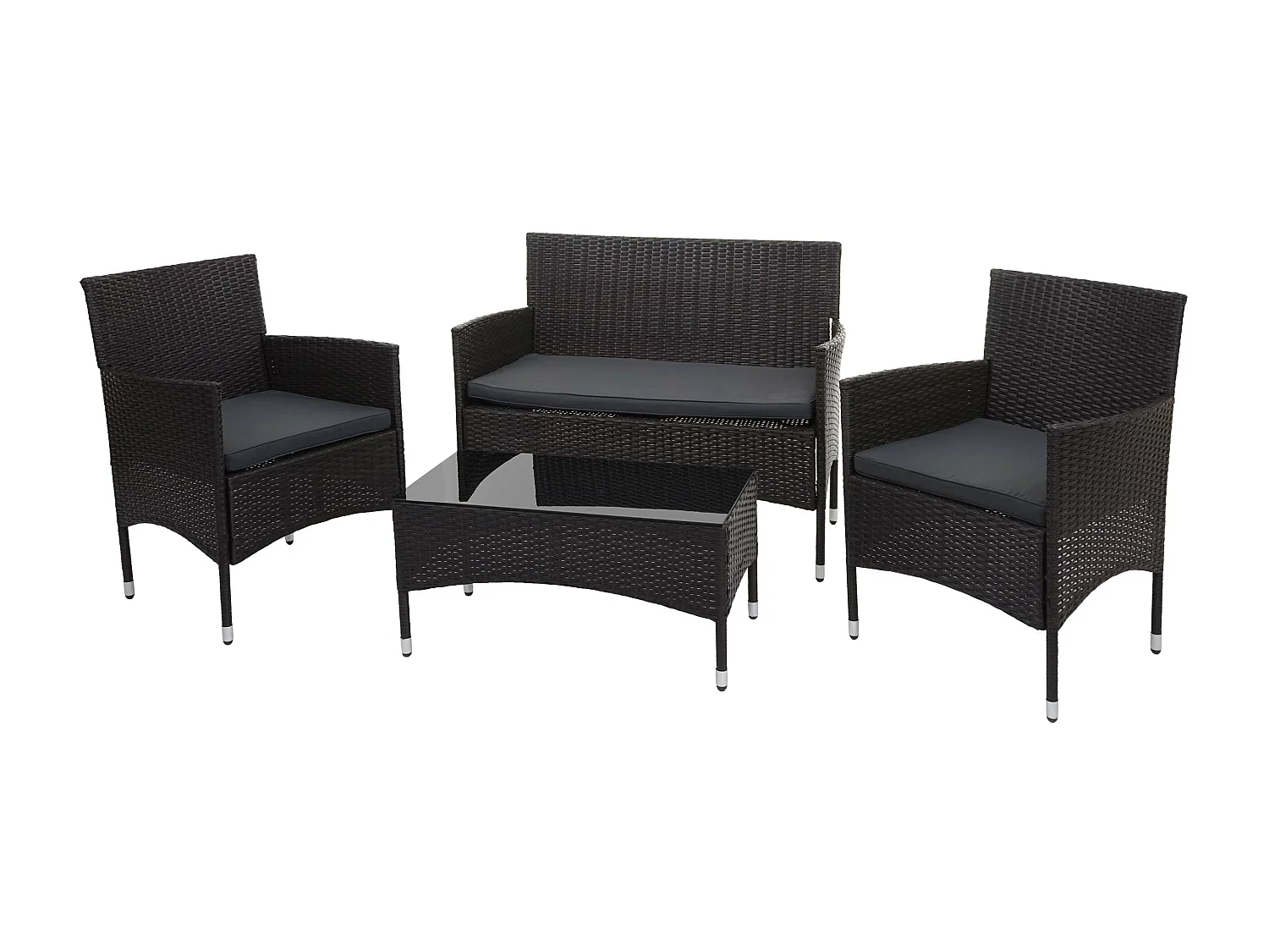 Set salotto giardino esterno salottino elegante MCW-F55 polyrattan marrone con cuscini grigio scuro