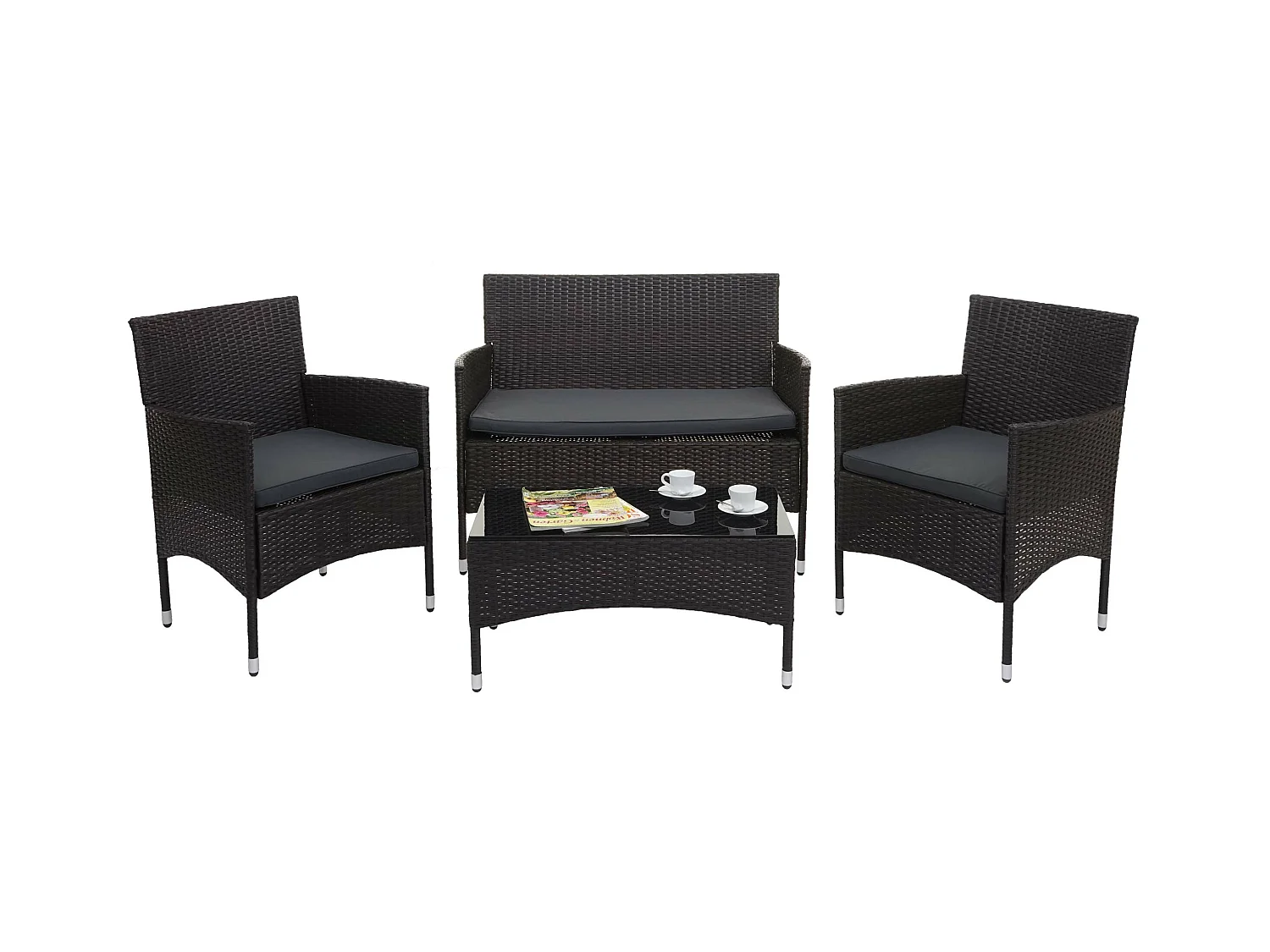 Poly-Rattan Garnitur MCW-F55 (4-teilig), Braun, Kissen dunkelgrau
