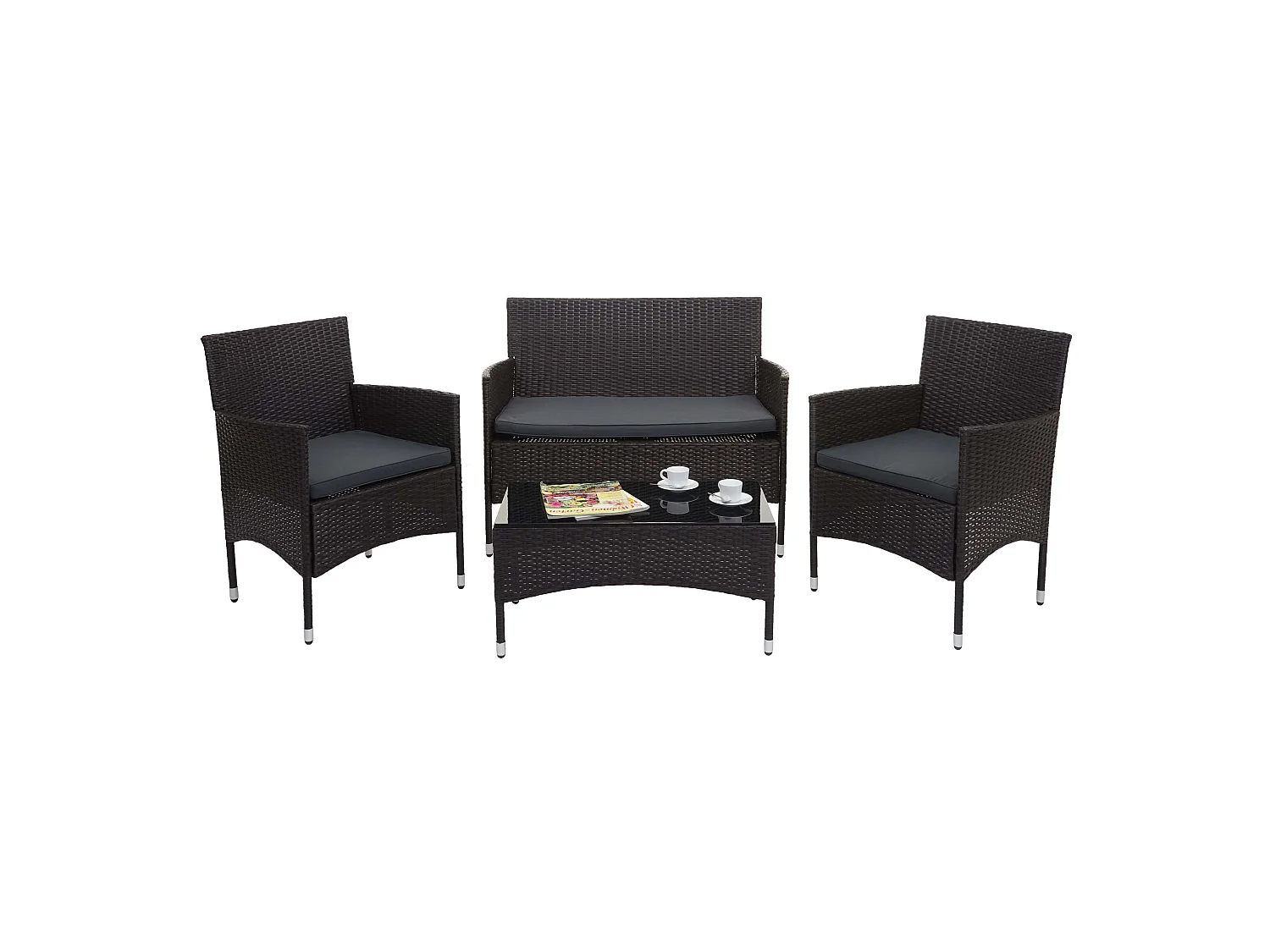 Zestaw polirattanowy MCW-F55 (4-częściowy),  brązowy, ciemnoszare poduszki