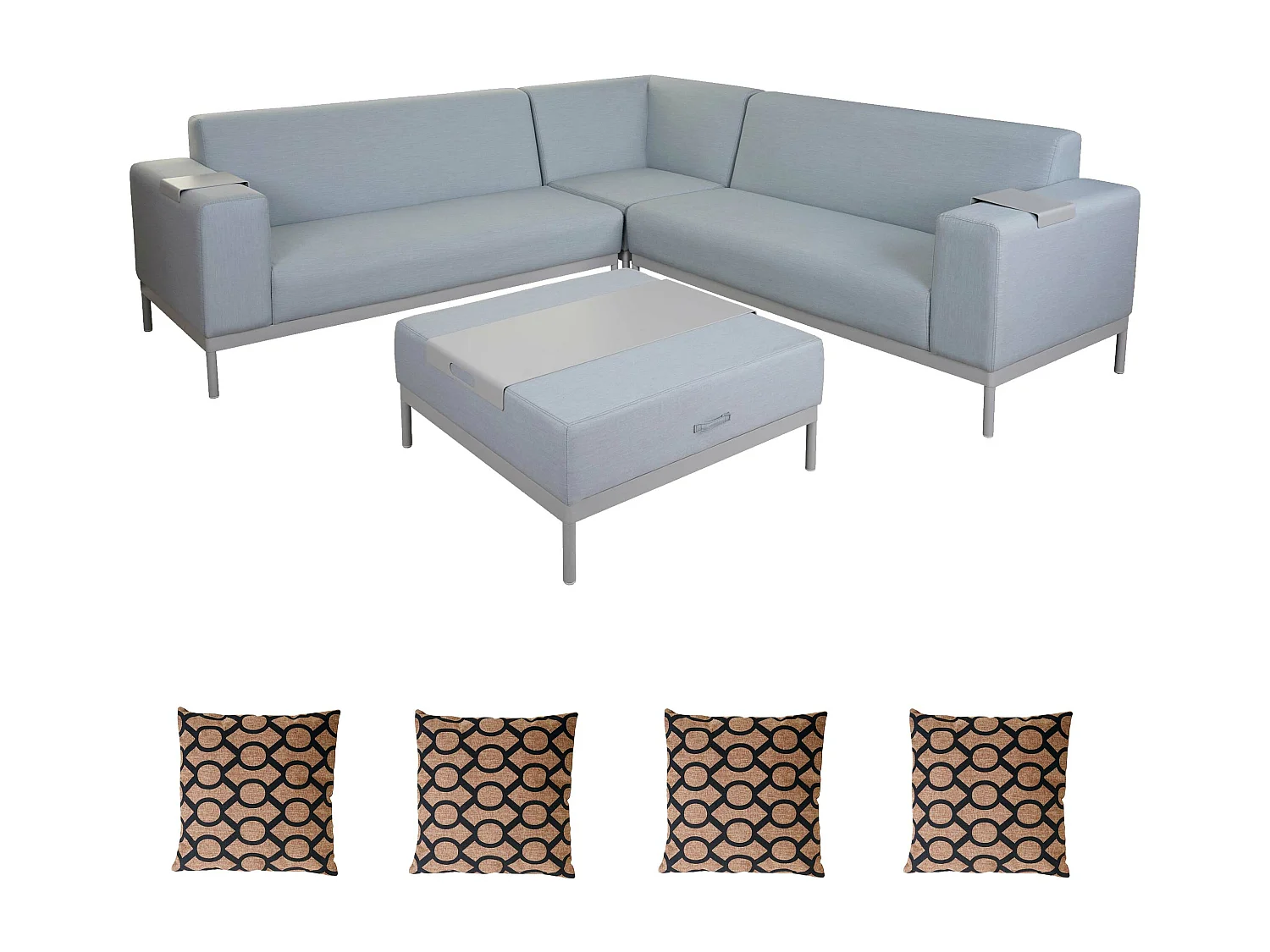 Aluminium tuinset MCW-C47 (11-delig),  blauw met plank, bruine kussens