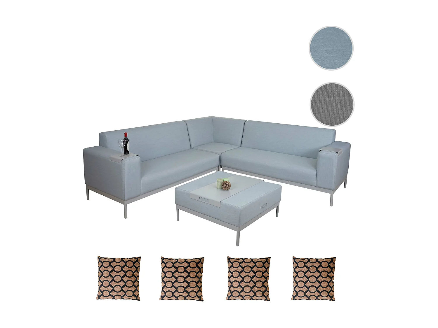 Aluminium tuinset MCW-C47 (11-delig),  blauw met plank, bruine kussens