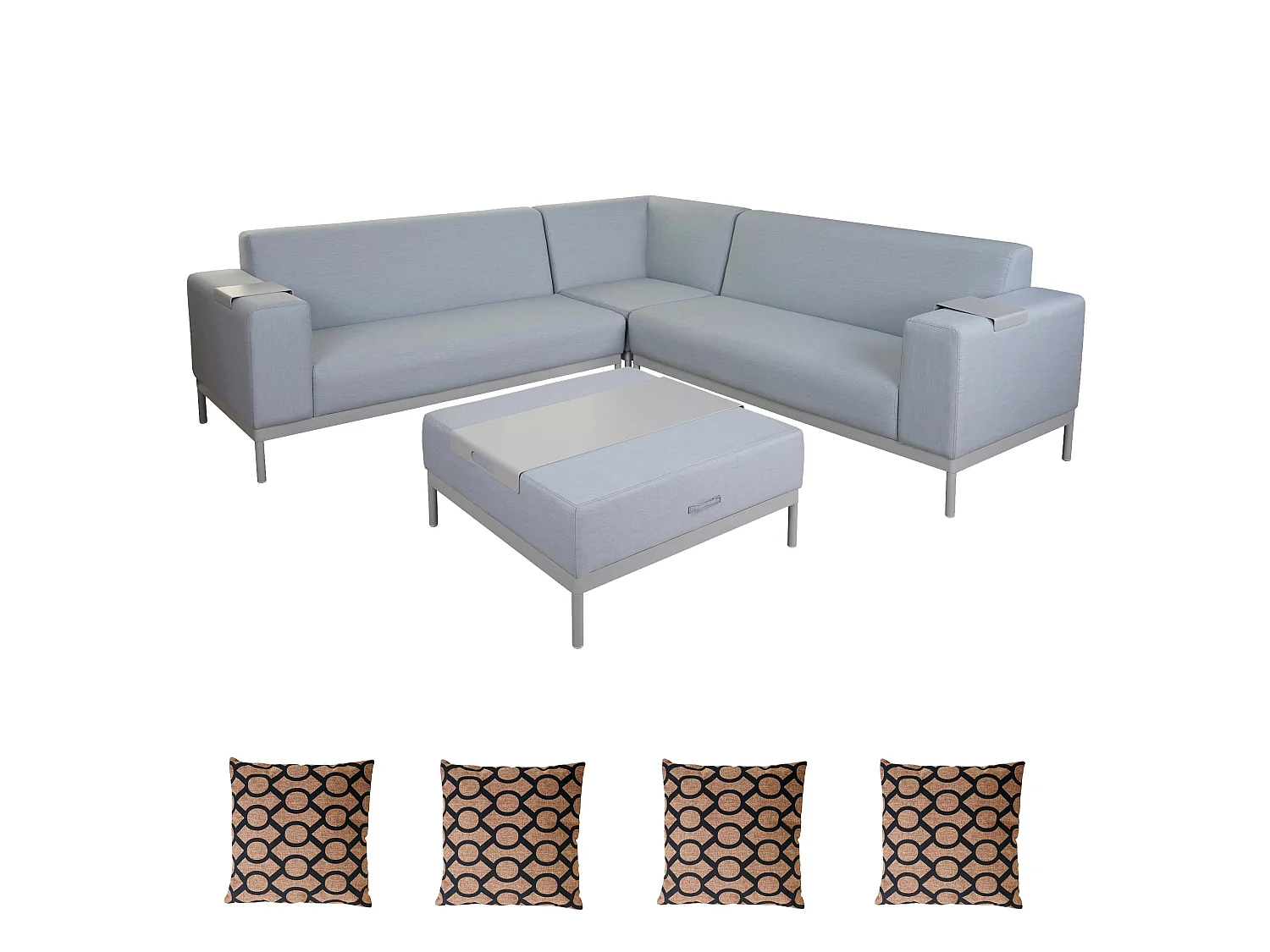 Zestaw ogrodowy z aluminium MCW-C47 (11 elementów),  niebieski z półką, poduszki brązowe