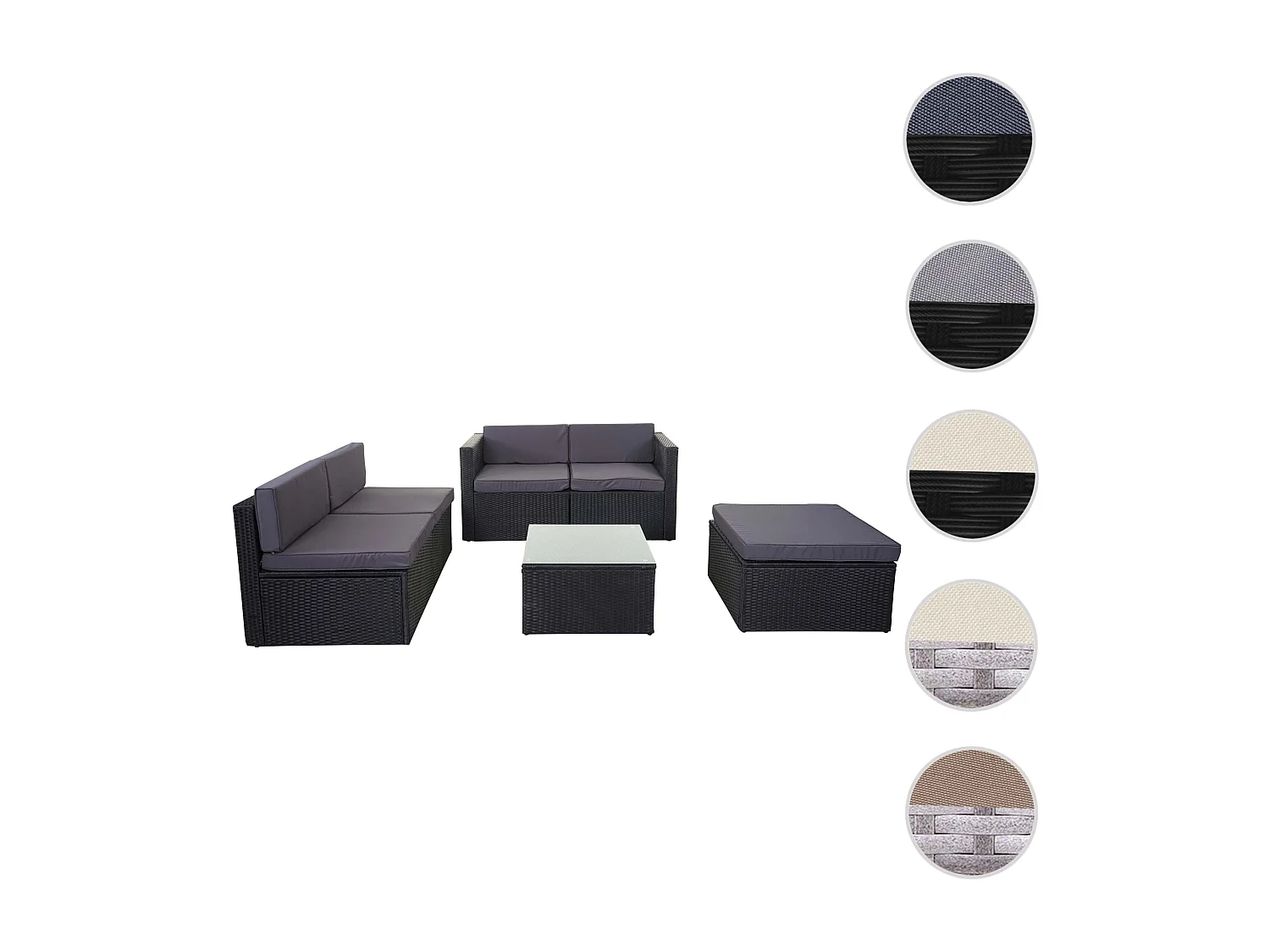 Poly-Rattan-Garnitur MCW-D24, Anthrazit, Polster dunkelgrau