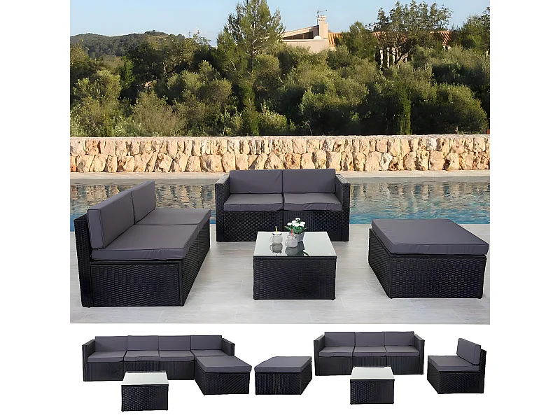 Poly-Rattan-Garnitur MCW-D24, Anthrazit, Polster dunkelgrau
