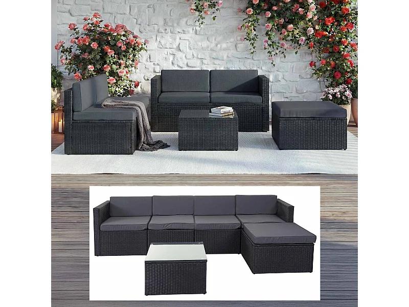 Poly-Rattan-Garnitur MCW-D24, Anthrazit, Polster dunkelgrau