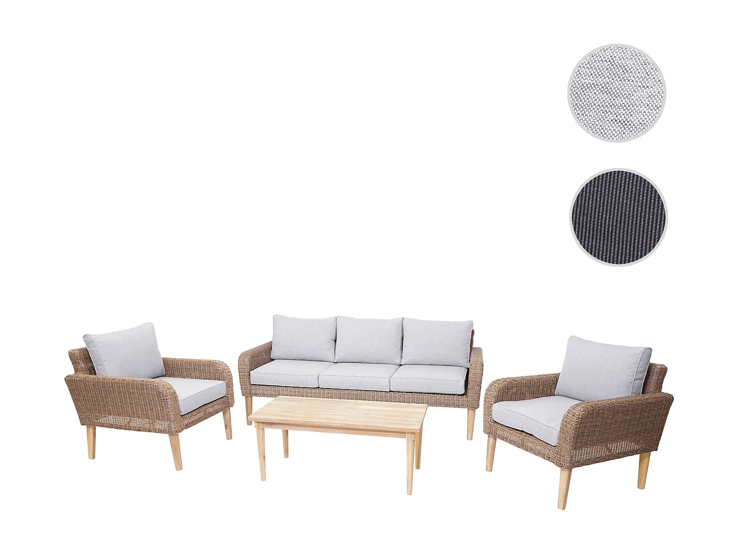 Garnitur MCW-H57 Rattan (4-teilig), Kissen hellgrau