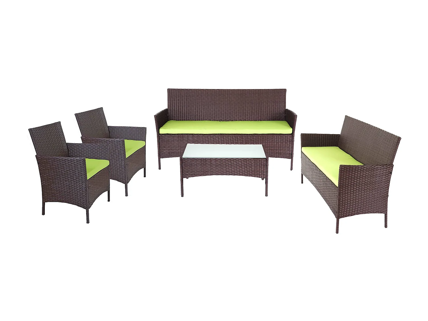 3-2-1-1 Poly-Rattan Garnitur Hamar, Braun-meliert, Kissen grün
