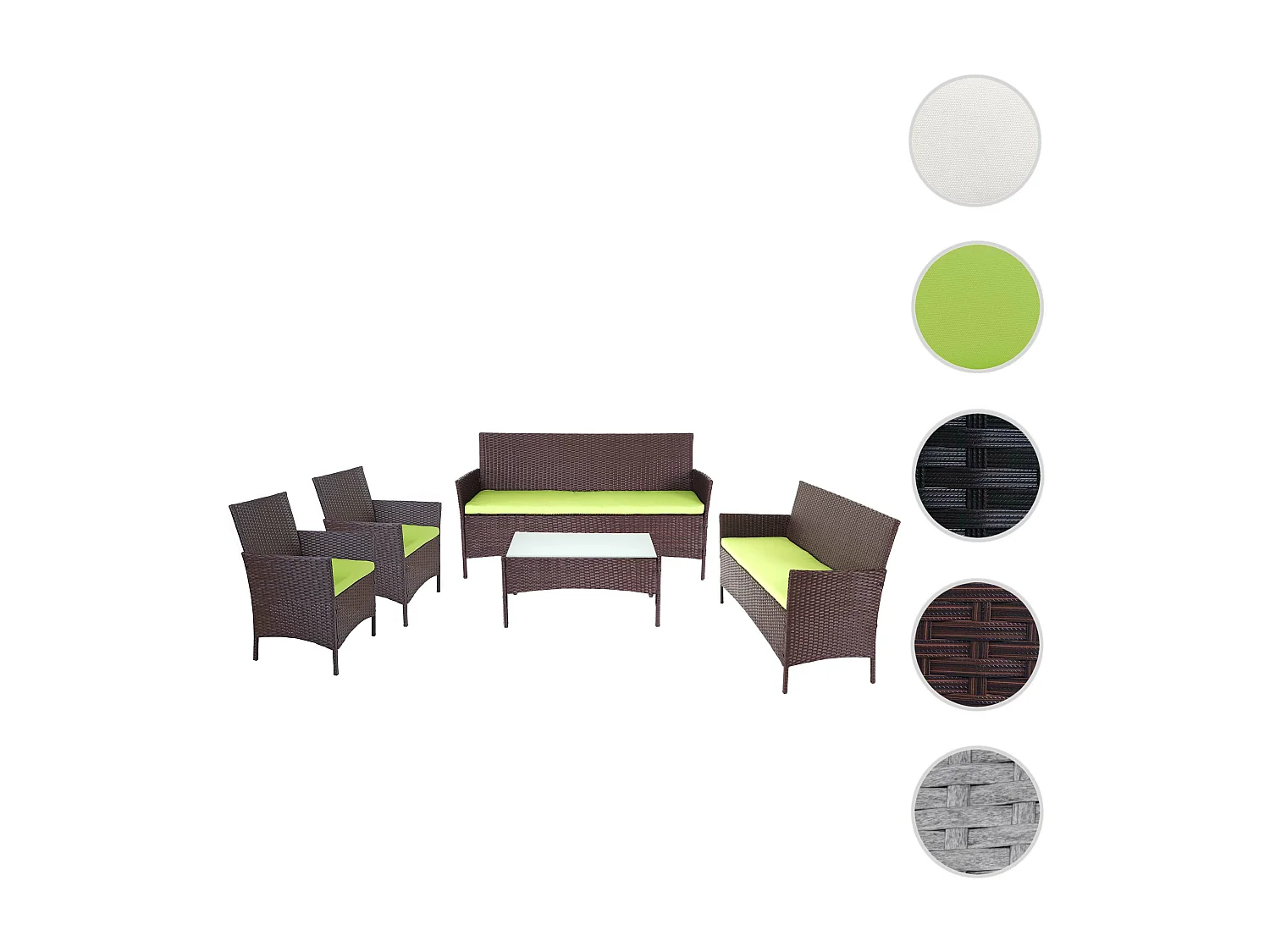 Zestaw 3-2-1-1 z polirattanu Hamar,  brązowo-motylkowy, poduszki zielone