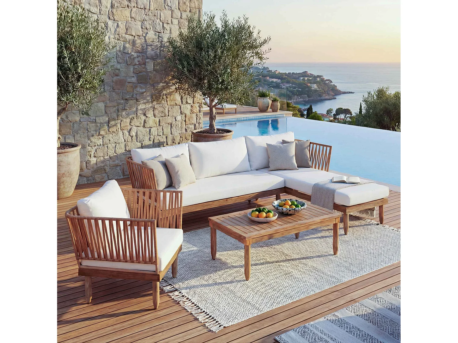 Zestaw ogrodowy MCW-L29 (zestaw 4 sztuk),  kremowo-biały