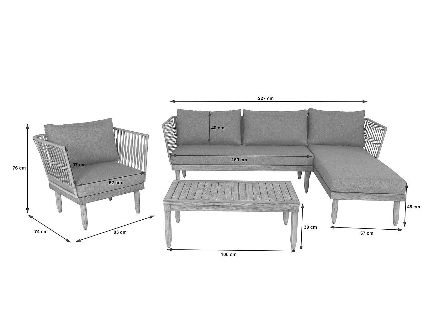 Zestaw ogrodowy MCW-L29 (zestaw 4 sztuk),  kremowo-biały