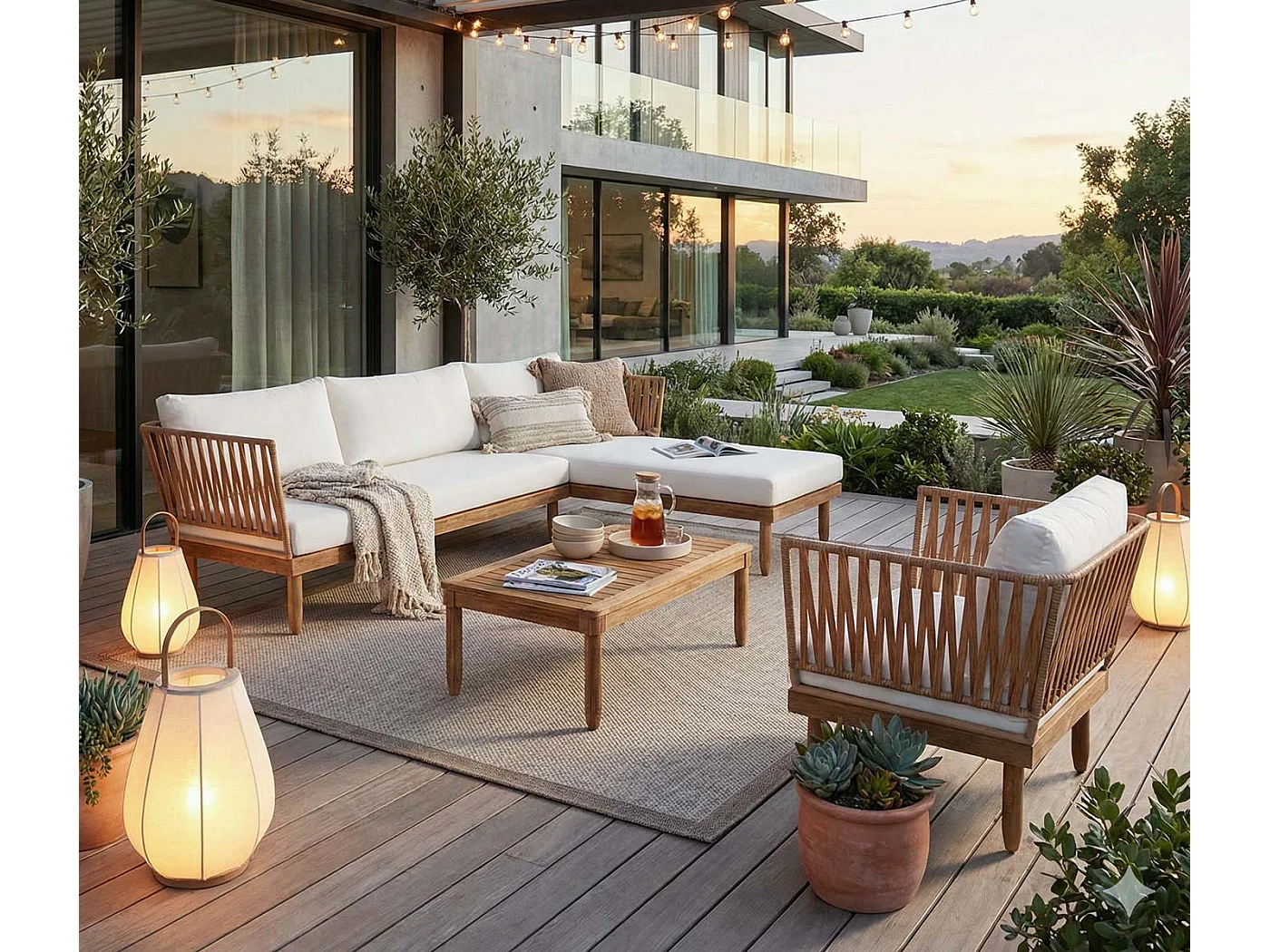 Zestaw ogrodowy MCW-L29 (zestaw 4 sztuk),  kremowo-biały