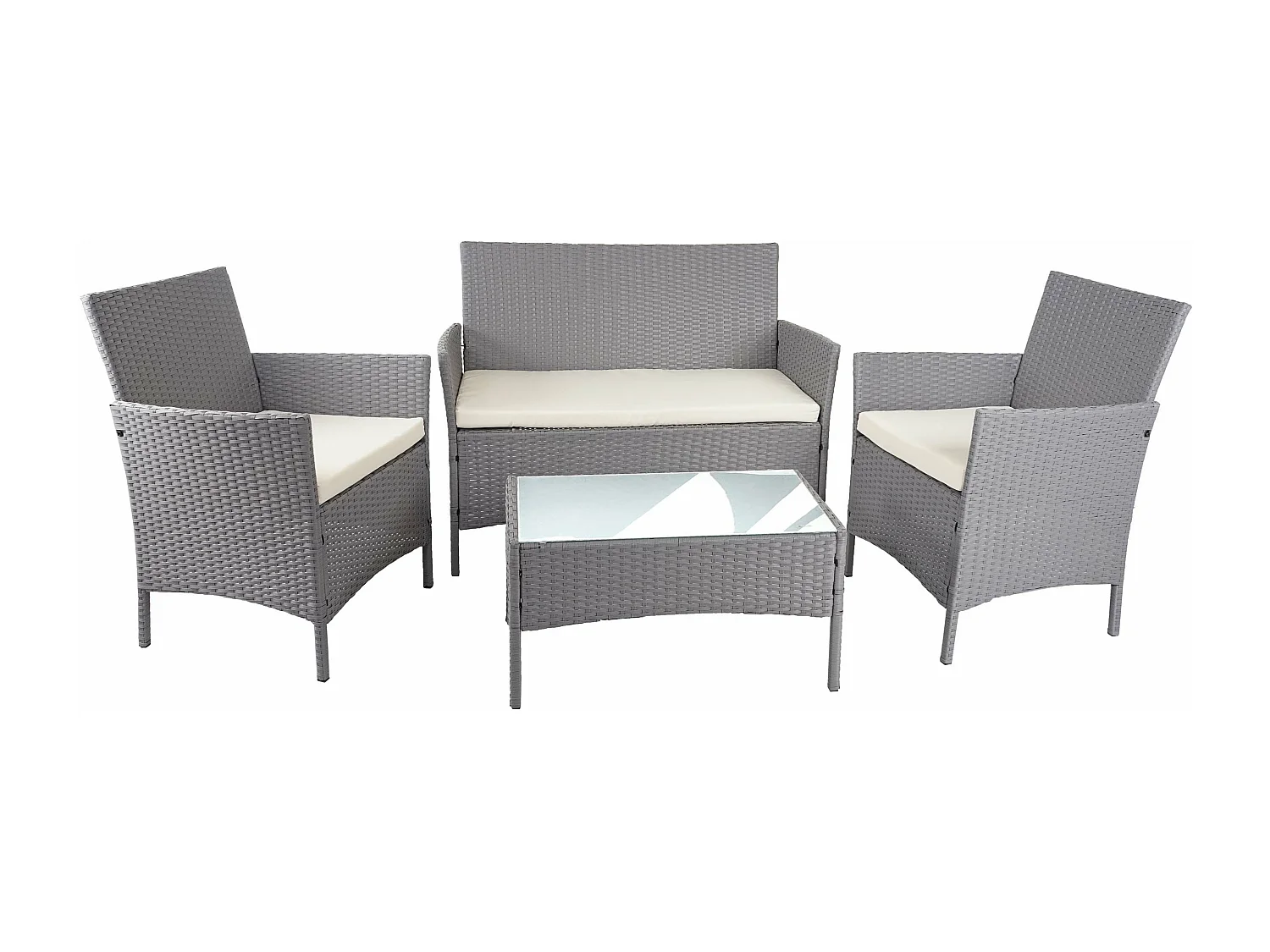 Poly-Rattan Garnitur MCW-D82 (4-teilig), Grau mit Kissen creme
