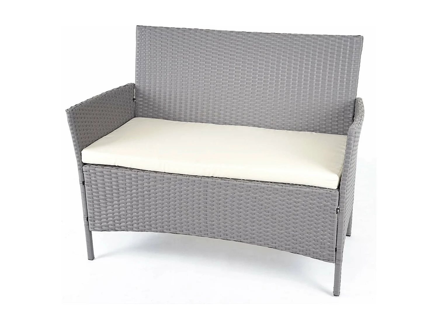 Poly-Rattan Garnitur MCW-D82 (4-teilig), Grau mit Kissen creme