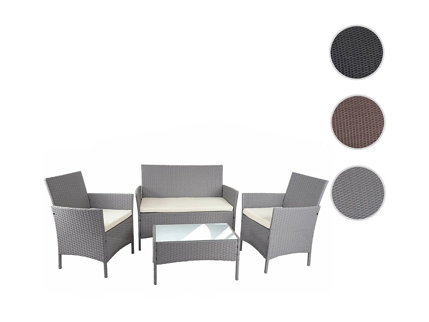 Poly-Rattan Garnitur MCW-D82 (4-teilig), Grau mit Kissen creme