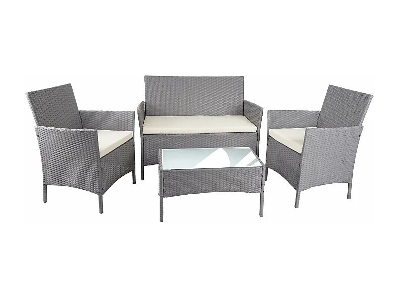 Poly-Rattan Garnitur MCW-D82 (4-teilig), Grau mit Kissen creme