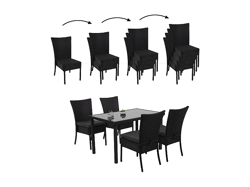 Zestaw polirattanowy MCW-G19 (5-częściowy),  czarny, ciemnoszare poduszki