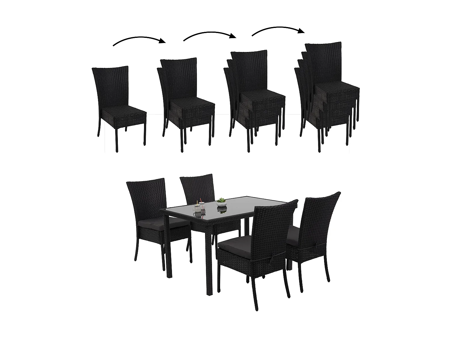 Zestaw polirattanowy MCW-G19 (5-częściowy),  czarny, ciemnoszare poduszki