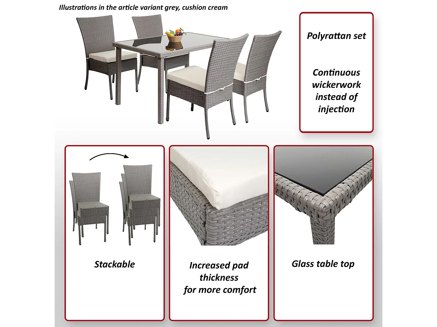 Zestaw MCW-G19 (5 elementów),  czarny, poduszki ciemnoszare