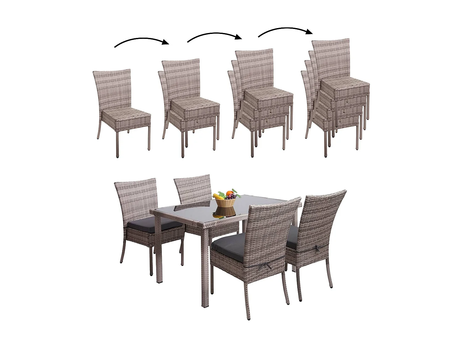 Zestaw polirattanowy MCW-G19 (5-częściowy),  szaro-brązowy, ciemnoszare poduszki