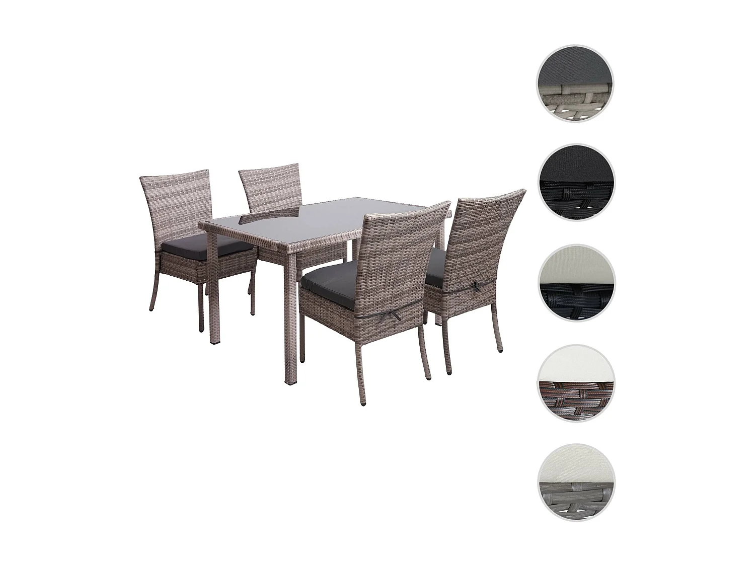 Zestaw polirattanowy MCW-G19 (5-częściowy),  szaro-brązowy, ciemnoszare poduszki