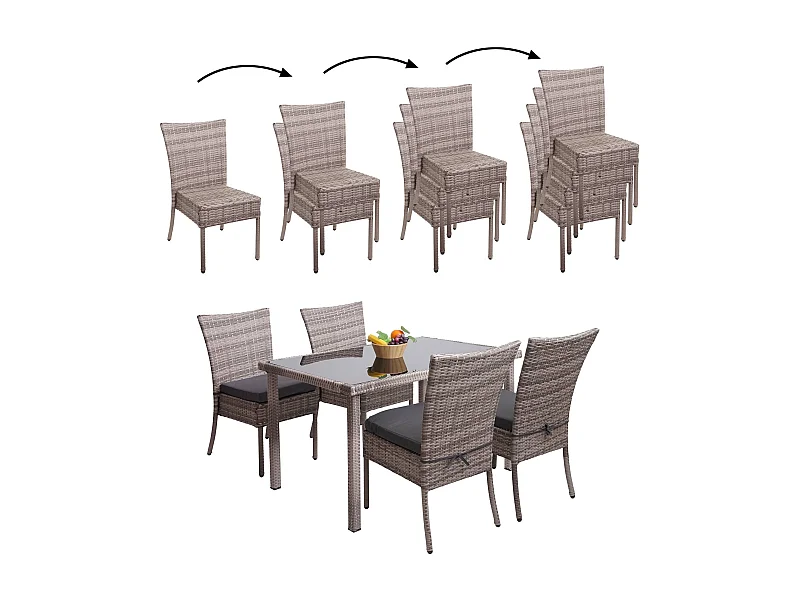 Poly-Rattan Garnitur MCW-G19 (5-teilig), Grau-braun, Kissen dunkelgrau