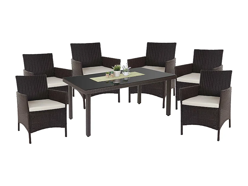 Polyrotan-set  Hamar (7-delig),  bruin, kussens crème