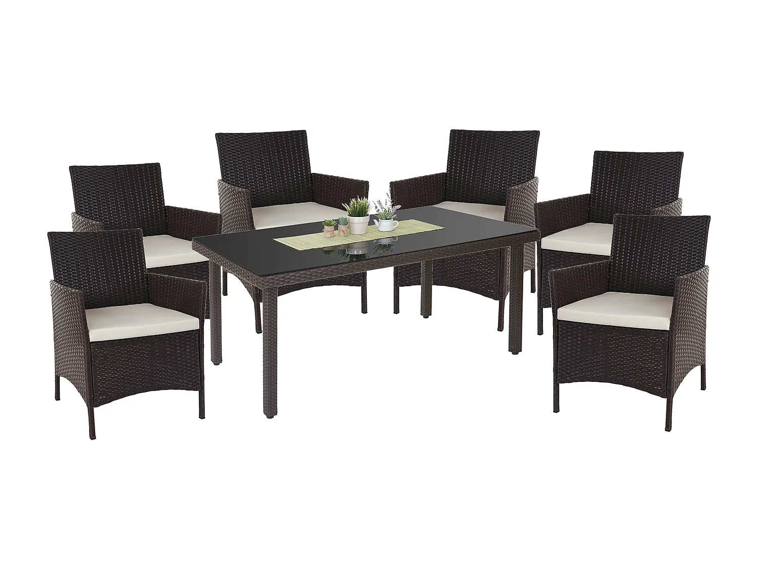 Poly-Rattan-Garnitur  Hamar (7-teilig), Braun, Kissen creme