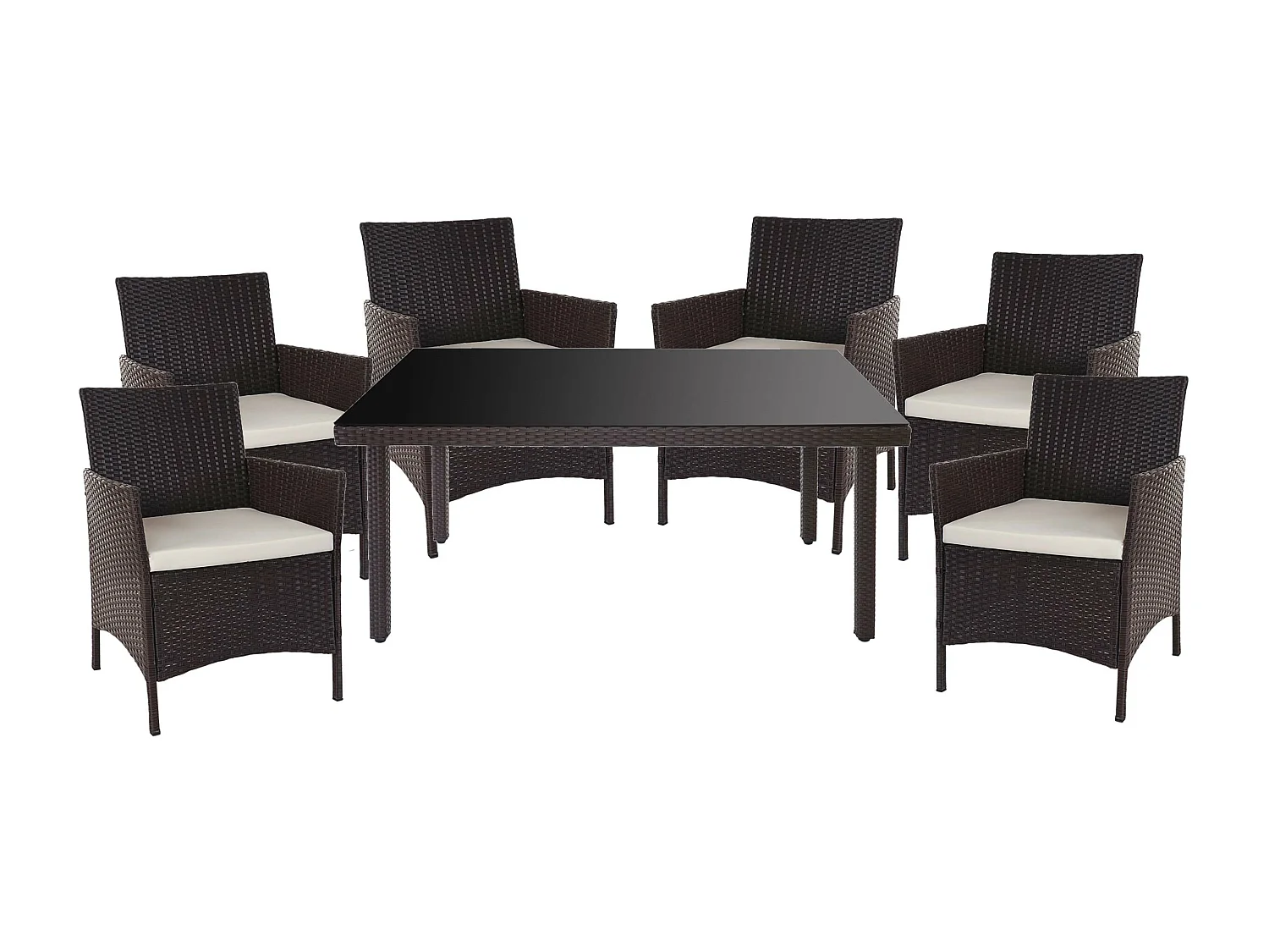 Poly-Rattan-Garnitur  Hamar (7-teilig), Braun, Kissen creme