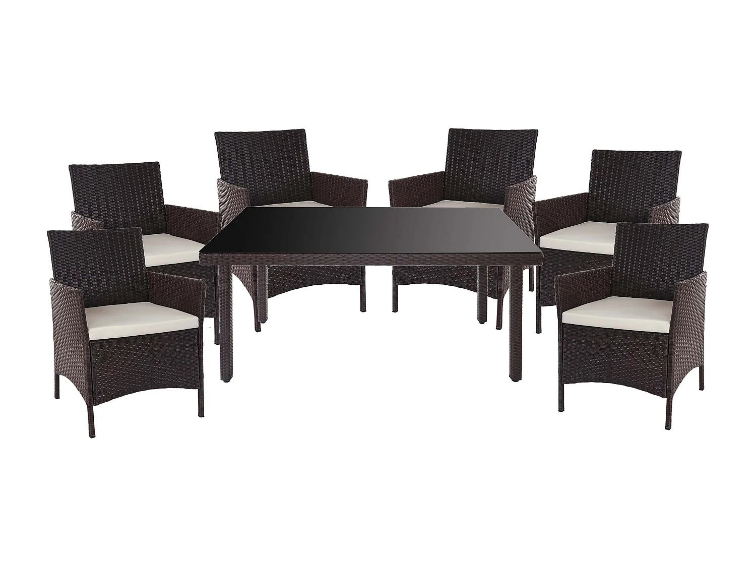 Zestaw z polirattanowym wykończeniem  Hamar (7 elementów),  brązowy, poduszki w kolorze kremowym