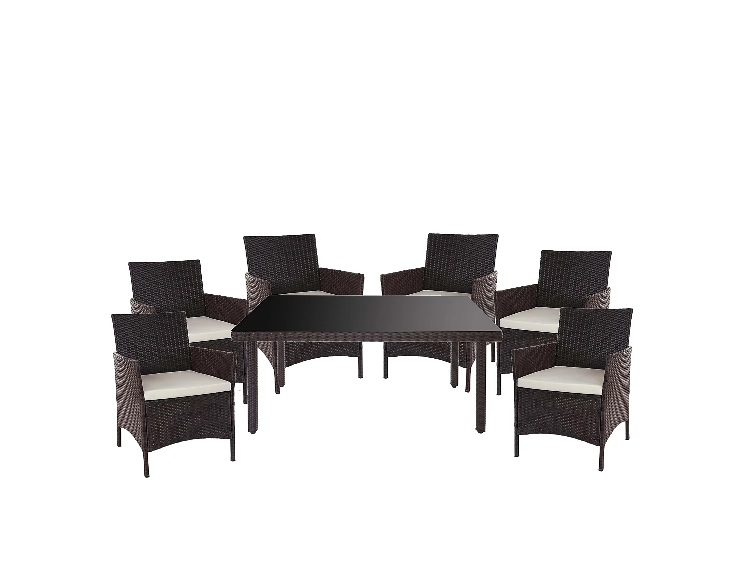 Poly-Rattan-Garnitur  Hamar (7-teilig), Braun, Kissen creme