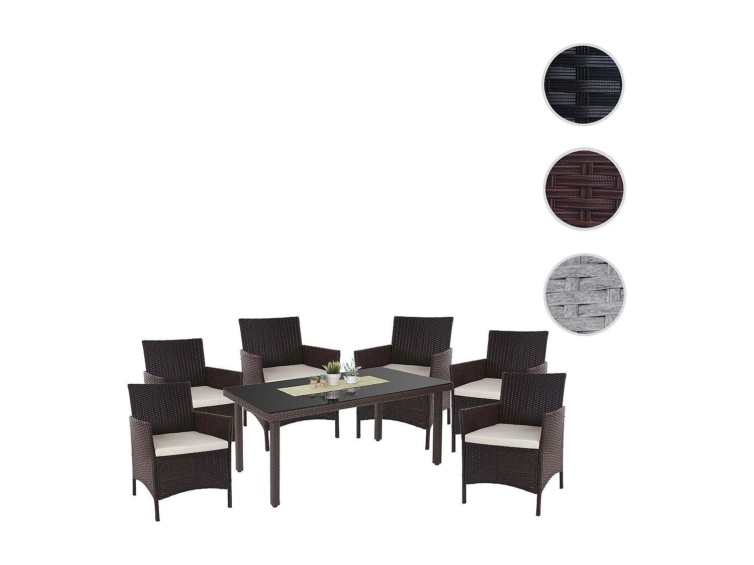 Poly-Rattan-Garnitur  Hamar (7-teilig), Braun, Kissen creme