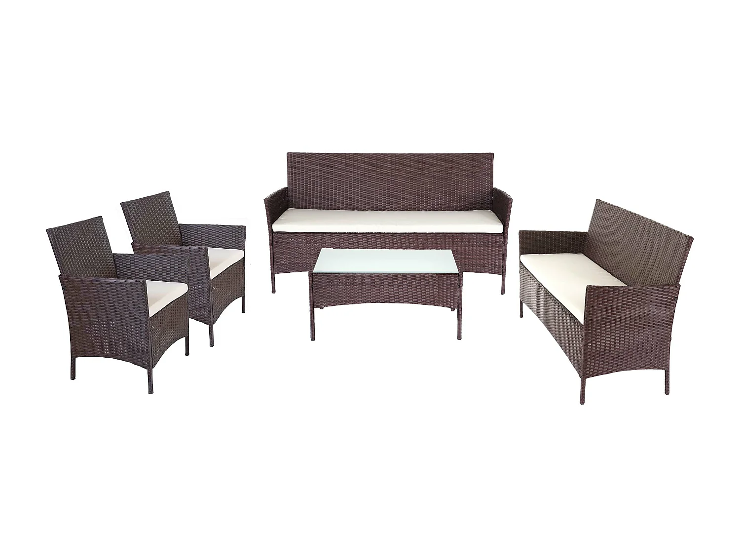 Zestaw 3-2-1-1 z polirattanu Hamar,  brązowo-motylkowy, poduszki kremowe