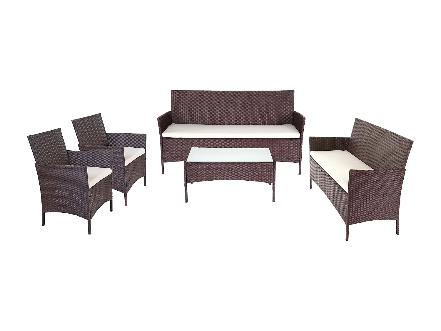 Zestaw z polirattanowego Hamar 3-2-1-1,  brązowy melanż, poduszki kremowe