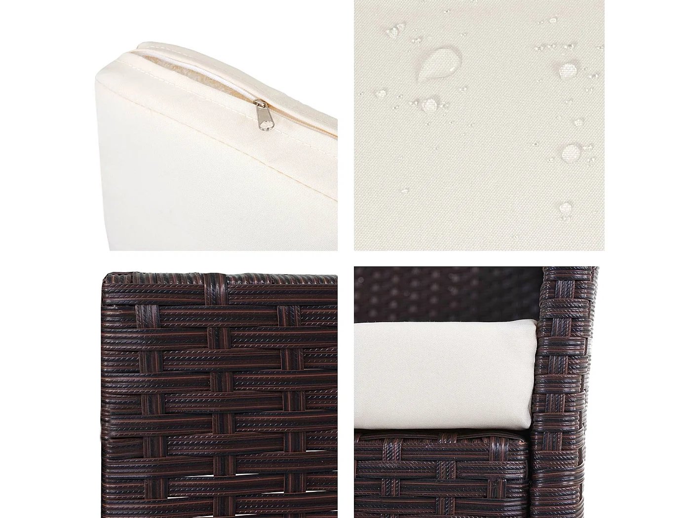 3-2-1-1 Poly-Rattan Garnitur Hamar, Braun-meliert, Kissen creme
