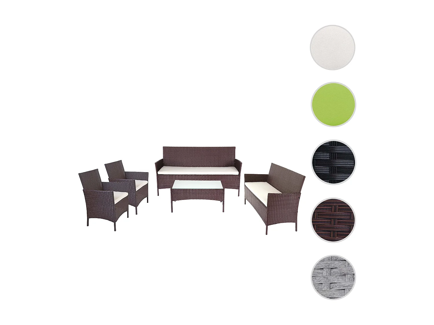 3-2-1-1 Poly-Rattan Garnitur Hamar, Braun-meliert, Kissen creme