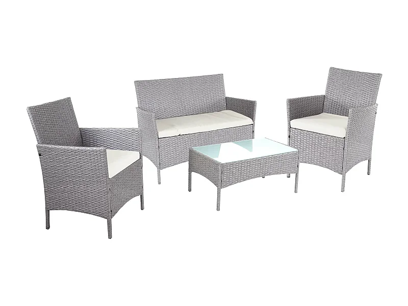 Garten-Garnitur Hamar (4-teilig), Grau, Kissen creme