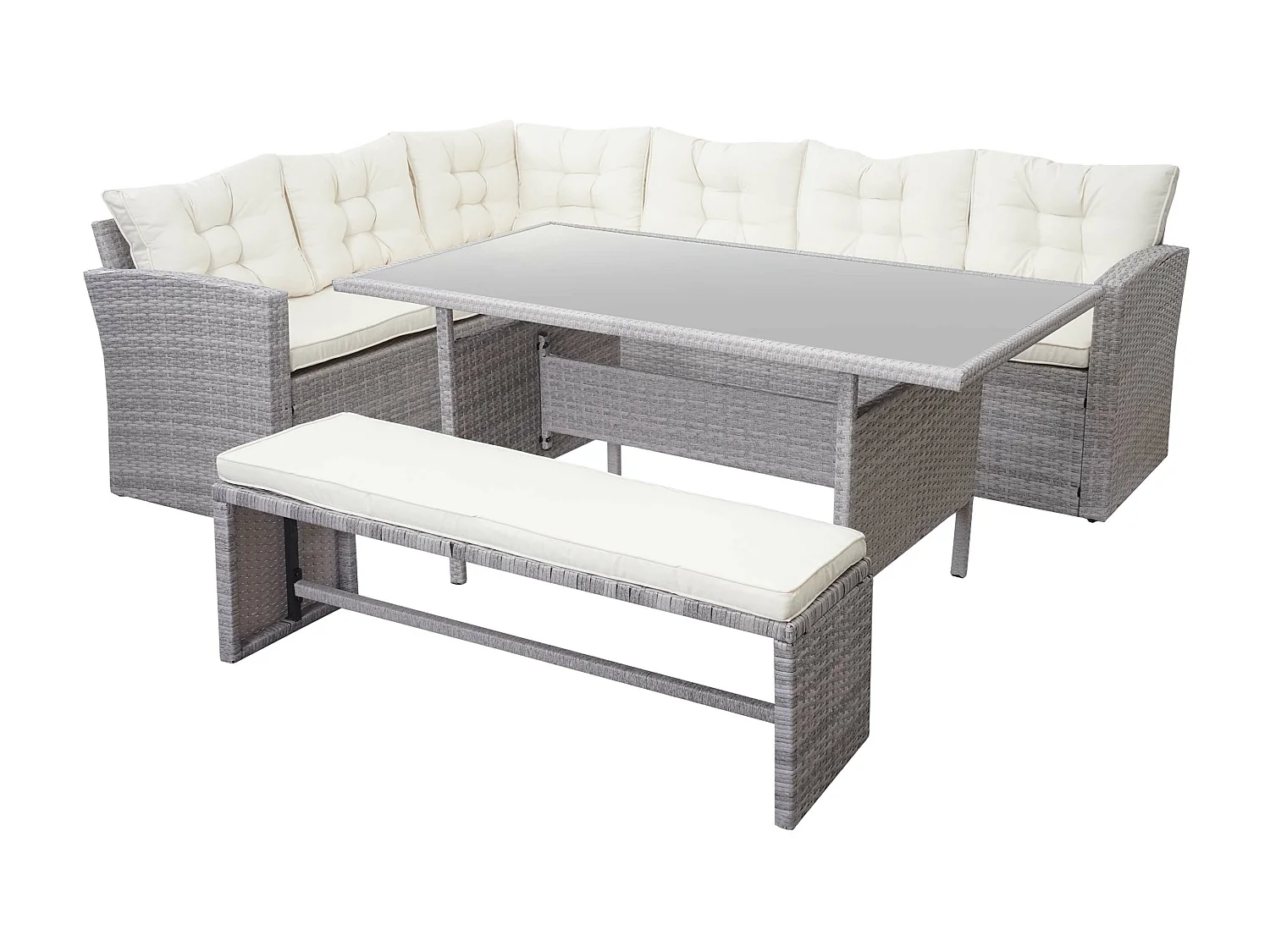 Zestaw polirattanowy MCW-A29,  jasnoszary, kremowe poduszki + ława