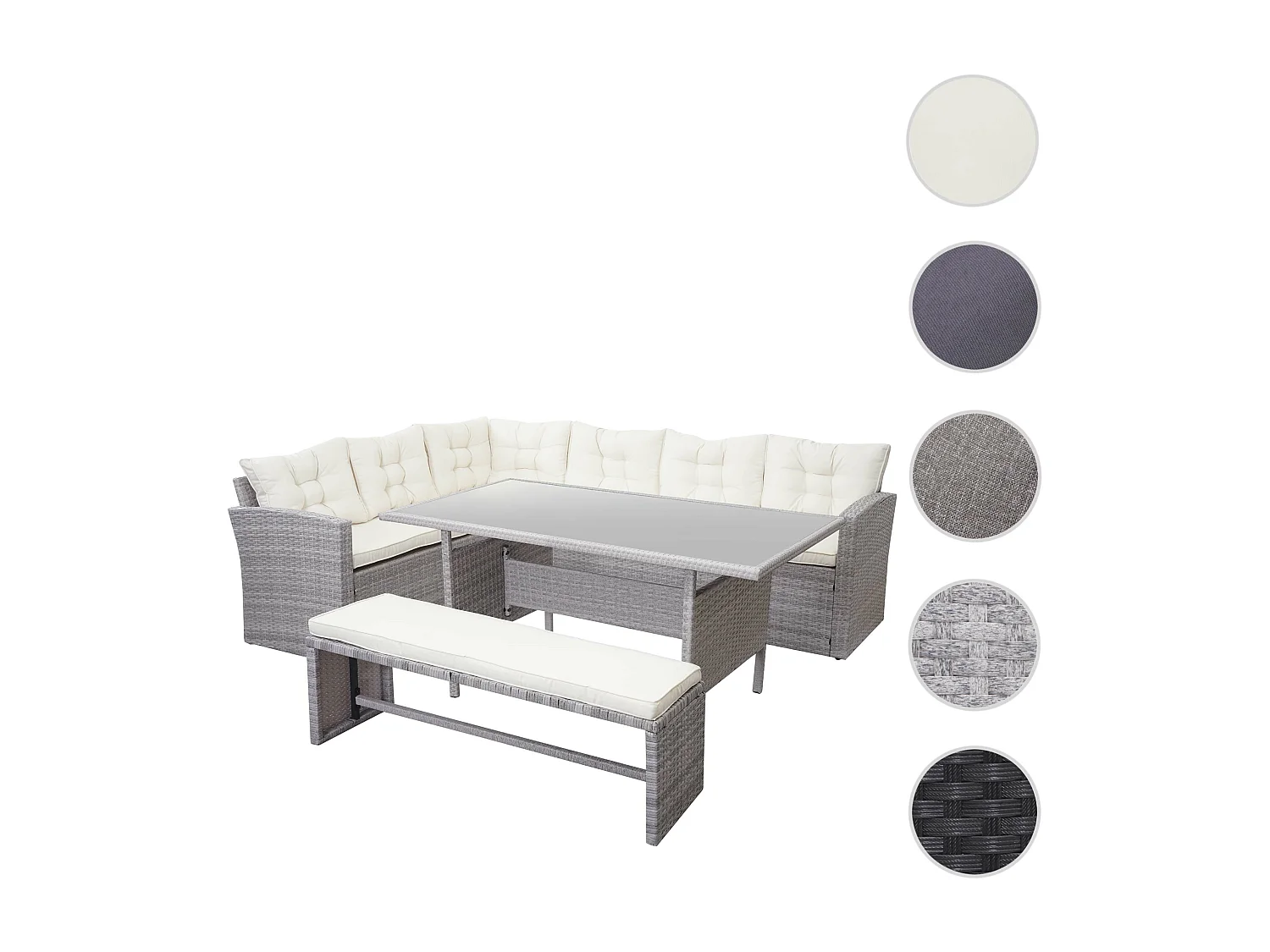 Zestaw polirattanowy MCW-A29,  jasnoszary, kremowe poduszki + ława