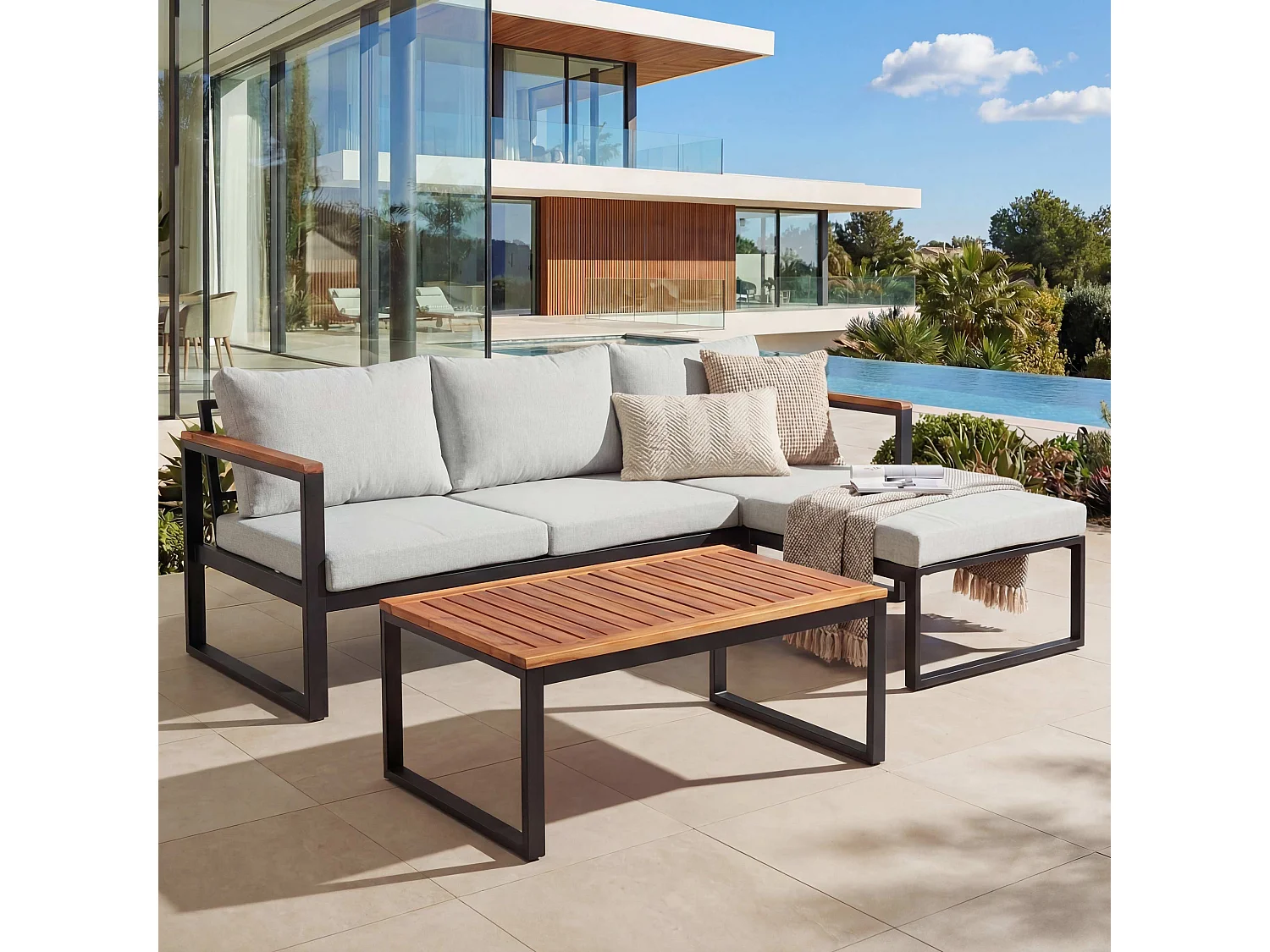 Garten-Garnitur MCW-L26b (3er-Set), Hellgrau