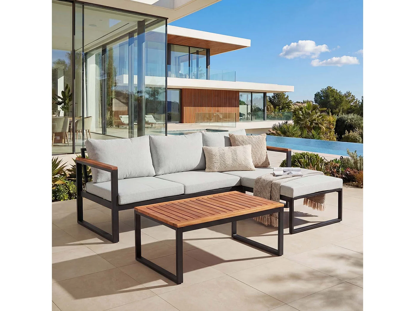 Garten-Garnitur MCW-L26b (3er-Set), Hellgrau