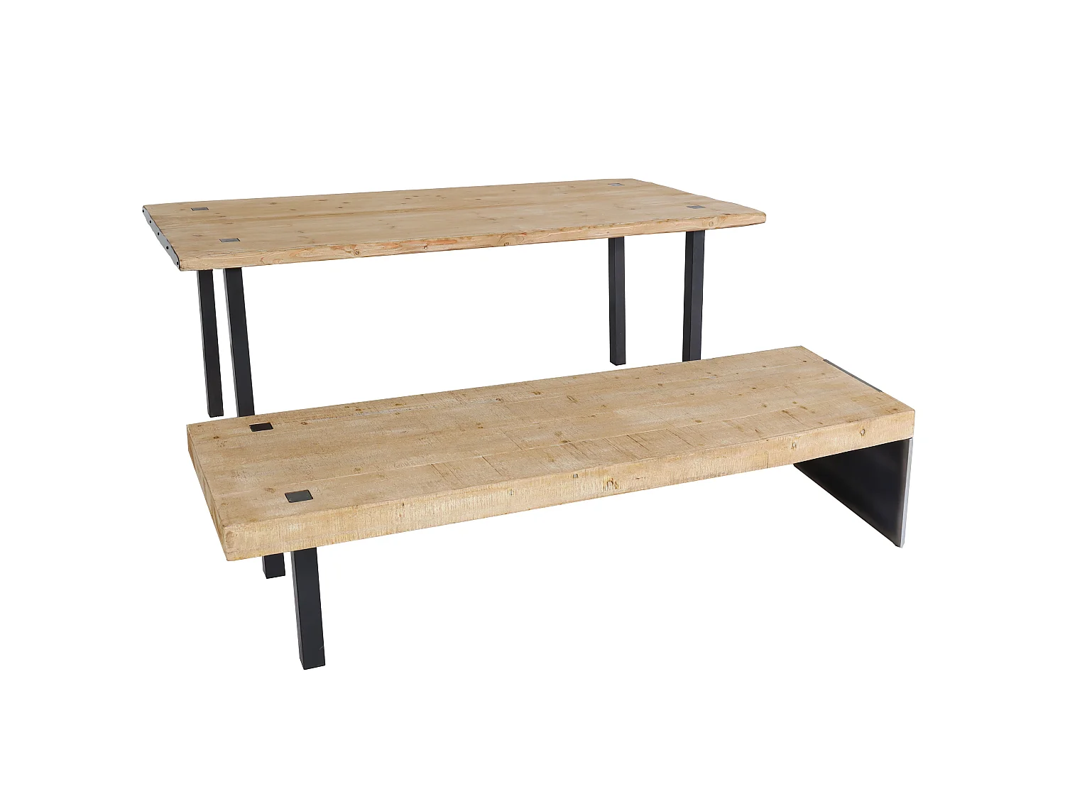 Set tavolo con panca sala da pranzo soggiorno MCW-L75 200cm ferro legno chiaro e nero