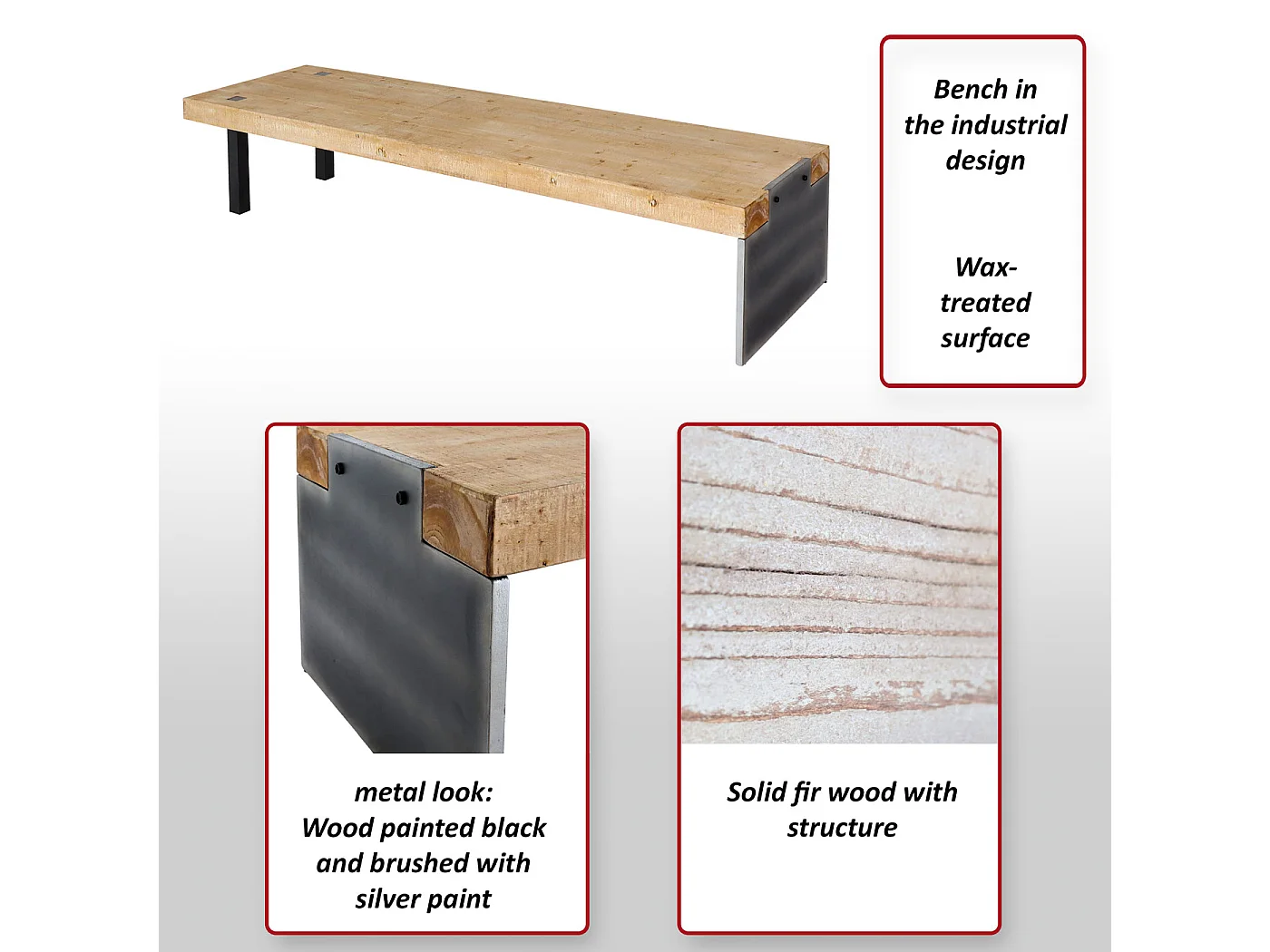 Sitzbank MCW-L75, Esszimmerbank Bank Garderobenbank, Industrial Massiv-Holz MVG-zertifiziert 200cm, natur