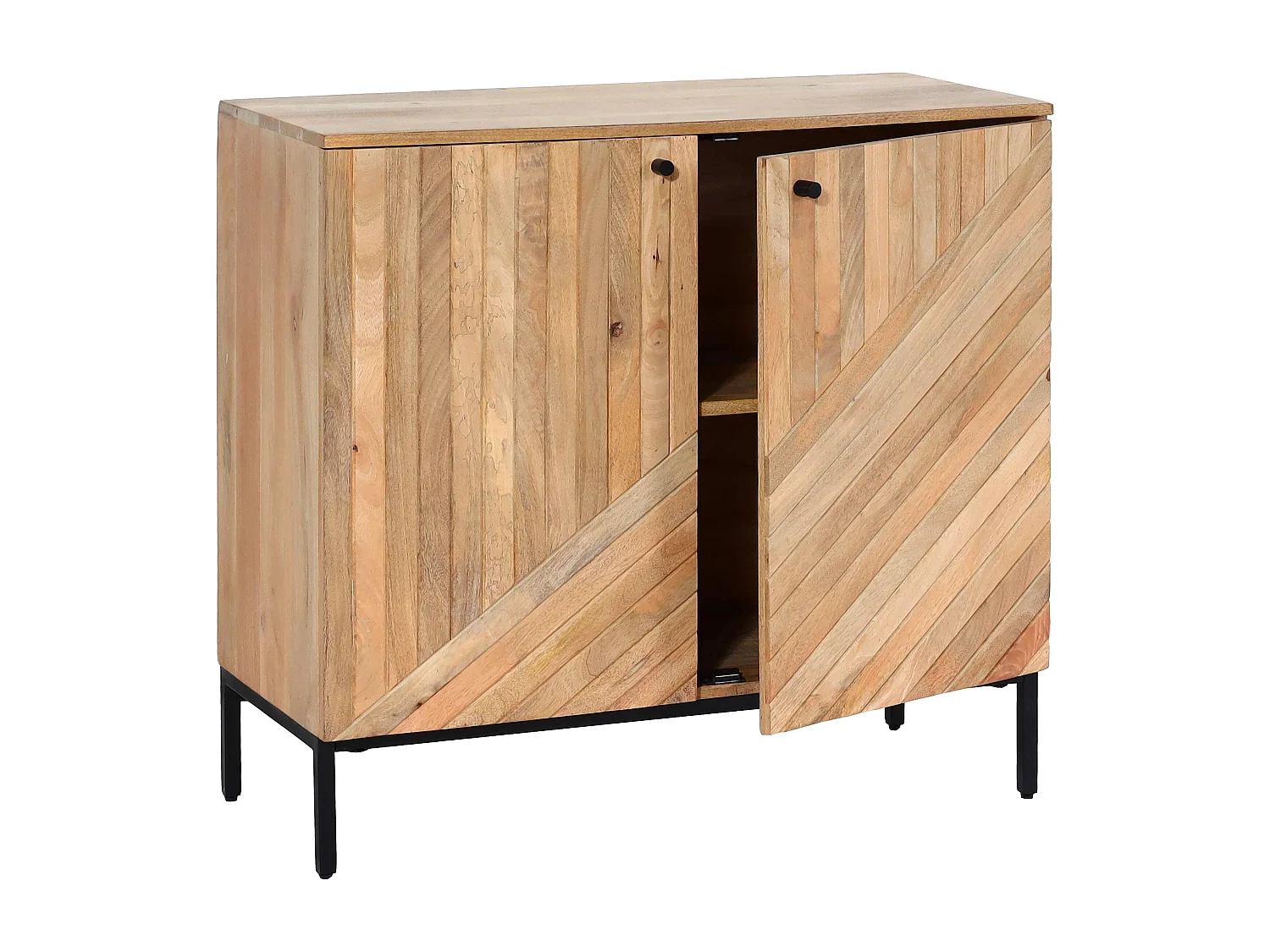 Credenza armadietto mobile MCW-L95 metallo legno di mango 86x90x43cm colore naturale