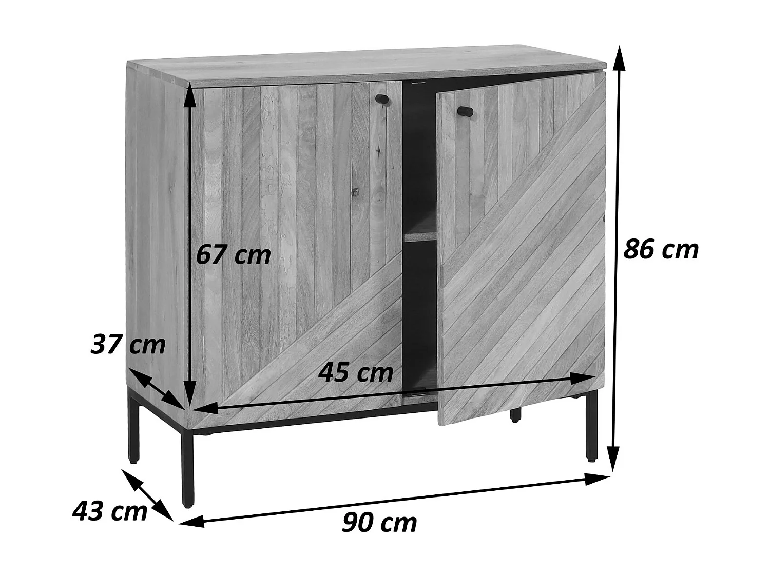 Credenza armadietto mobile MCW-L95 metallo legno di mango 86x90x43cm colore naturale