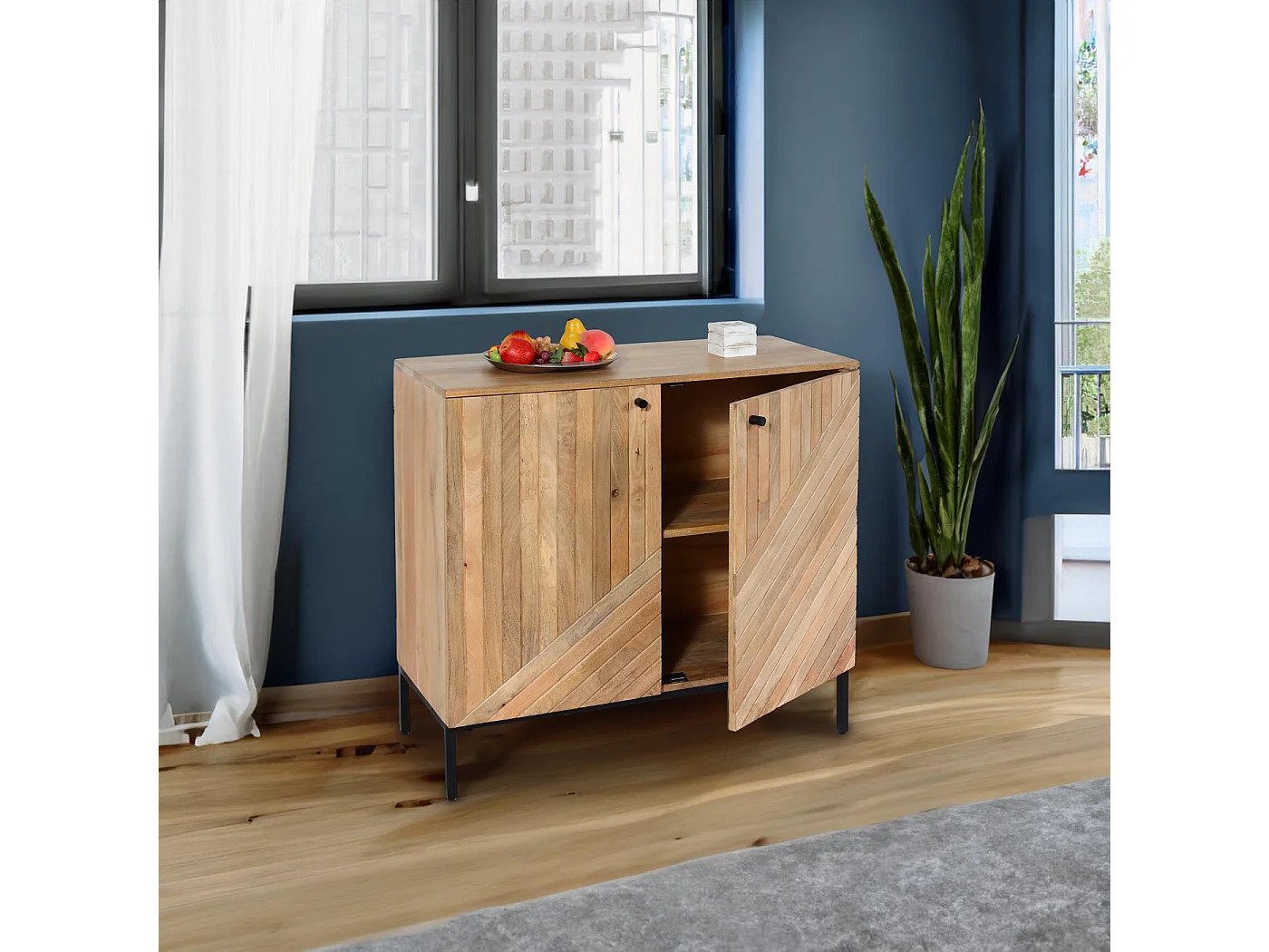 Credenza armadietto mobile MCW-L95 metallo legno di mango 86x90x43cm colore naturale