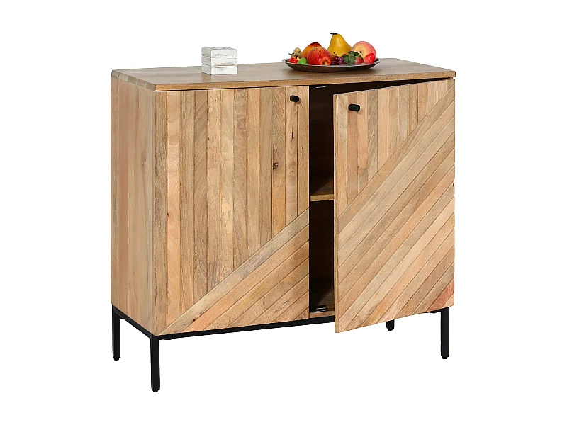 Credenza armadietto mobile MCW-L95 metallo legno di mango 86x90x43cm colore naturale