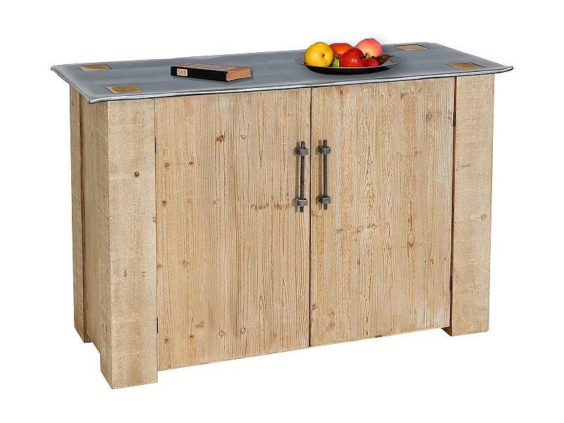 Credenza cassettiera armadietto soggiorno design industriale MCW-L76 80x120x48cm legno di abete naturale e nero