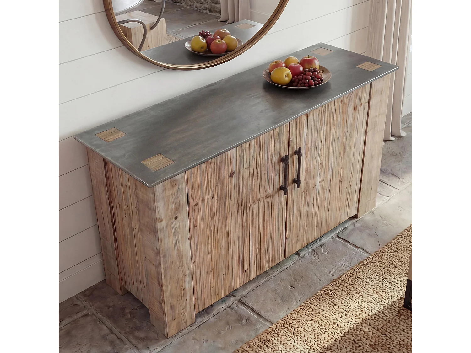 Sideboard MCW-L76, Kommode Schrank, Industrial Massiv-Holz MVG-zertifiziert 80x120x48cm, natur mit Metall-Optik