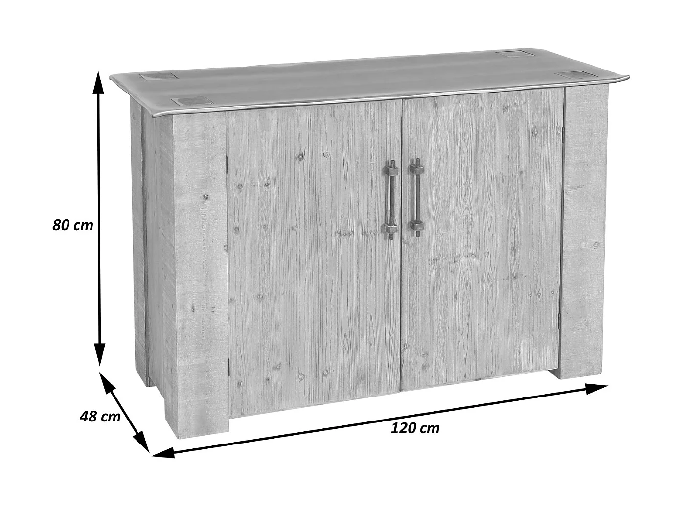 Sideboard MCW-L76, Kommode Schrank, Industrial Massiv-Holz MVG-zertifiziert 80x120x48cm, natur mit Metall-Optik